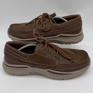 Skechers Mens Leather Relaxed Fit Air Cooled Memory Foam Size 12 USA 56296 Tan